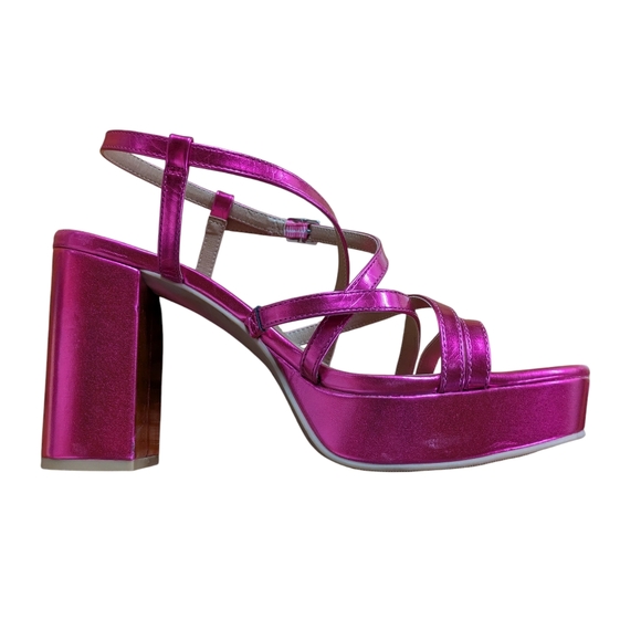 Torrid Strappy Platform Heeled Sandals Metallic Pink Size 10 WW - Picture 3 of 12